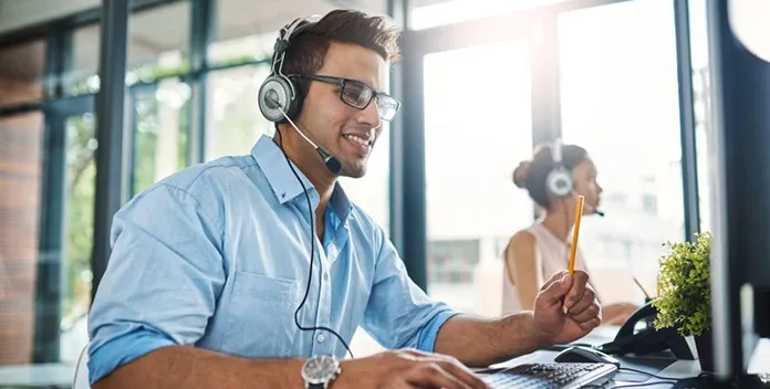 man with headset showing kindness